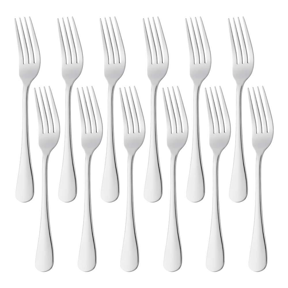Meisha 7.9-Inch Table Forks, 12-Piece Stainless Steel Dinner Forks Set Mirror Polished Modern Flatware Cutlery Forks Multipurpose Use for Kitchen, Restaurant- Silver