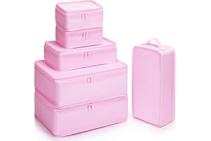 Mossio 6 Set Packing Cubes with Shoe Bag - Lightweight Travel Luggage Suitcase Organizers