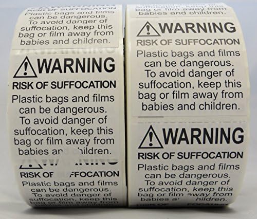 2" x 2" Suffocation Warning Peel & Stick Labels, Super Sticky, 1000 Total Labels, 500 Labels Per Roll, FBA and shipping compliant