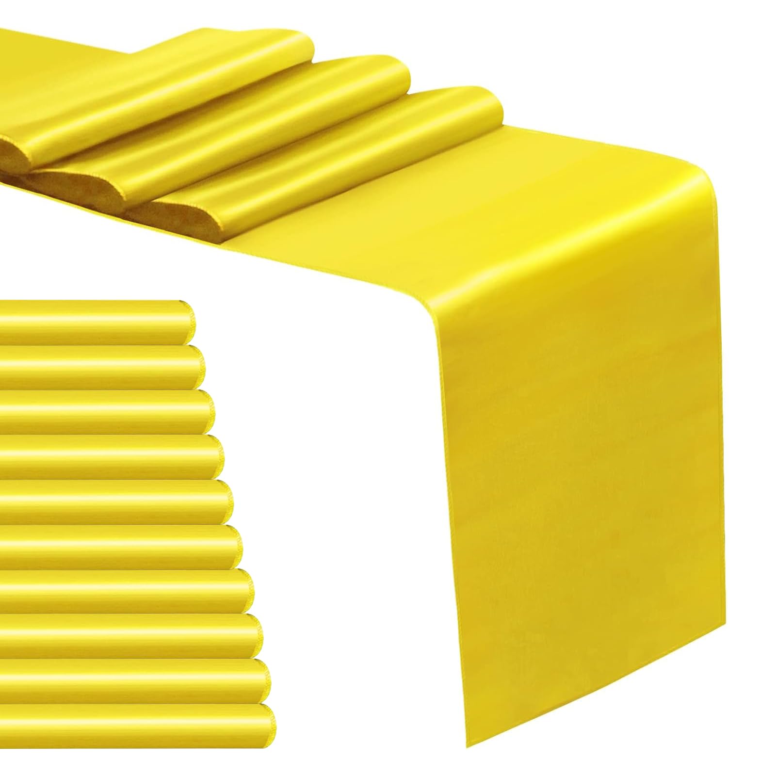 Photo 1 of 10 Pack Yellow Satin Table Runner 12 x 108 Inch Long Table Runners for Wedding Birthday Parties Banquets Graduations Engagements