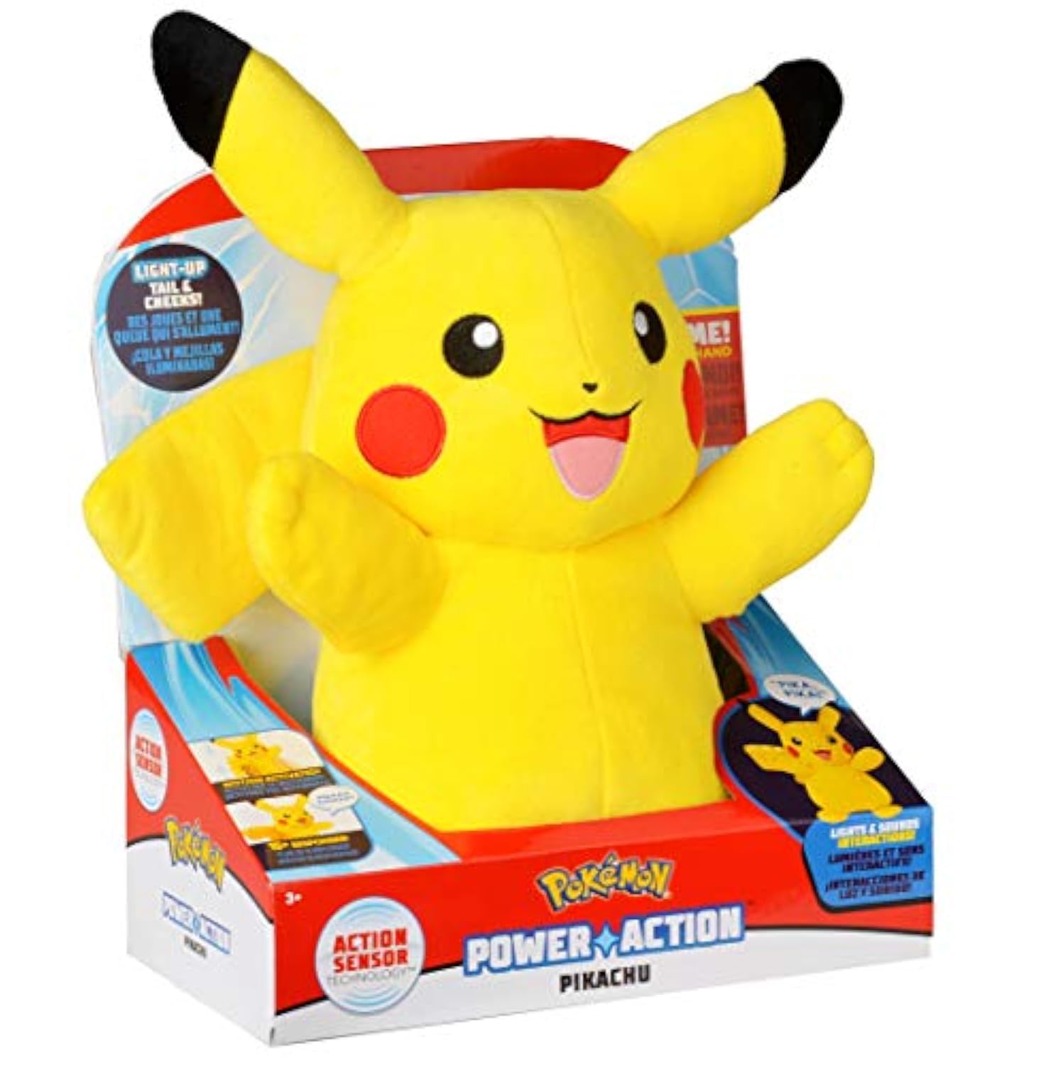 Pokémon 10-inch Plush, Power Action Interactive Pikachu - Comes with Movement Sensors, Lights and Sounds