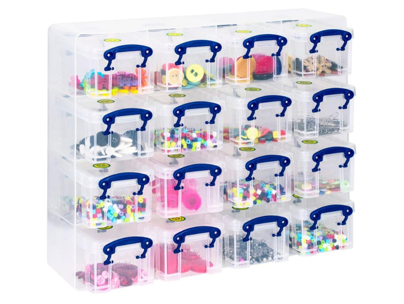 Really Useful Box Plastic Storage Box 0.3 Litre Organiser Pack (16 x 0.3L) Clear Frame with Clear Boxes