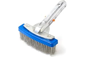 Katikies Pool Brush,Stainless Steel Brush Head,Wire Bristles,for Cleaning and Scrubbing Surfaces Debris Off of All The Areas Within a Pool - Walls, Tiles, Floors, Steps and Corners. (5-inch)