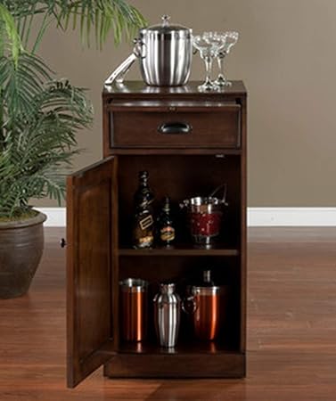 THD The Home Dekor Genie Solid Wood Mini BAR Unit Cabinet with Storage Walnut Finish