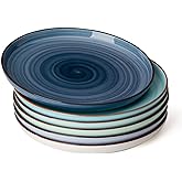 Sweese Porcelain Dessert Plates 7.4 Inch - Round Salad/Appetizer Plate Set, Microwave Dishwasher Safe, Set of 6, Cool Assorted Colors