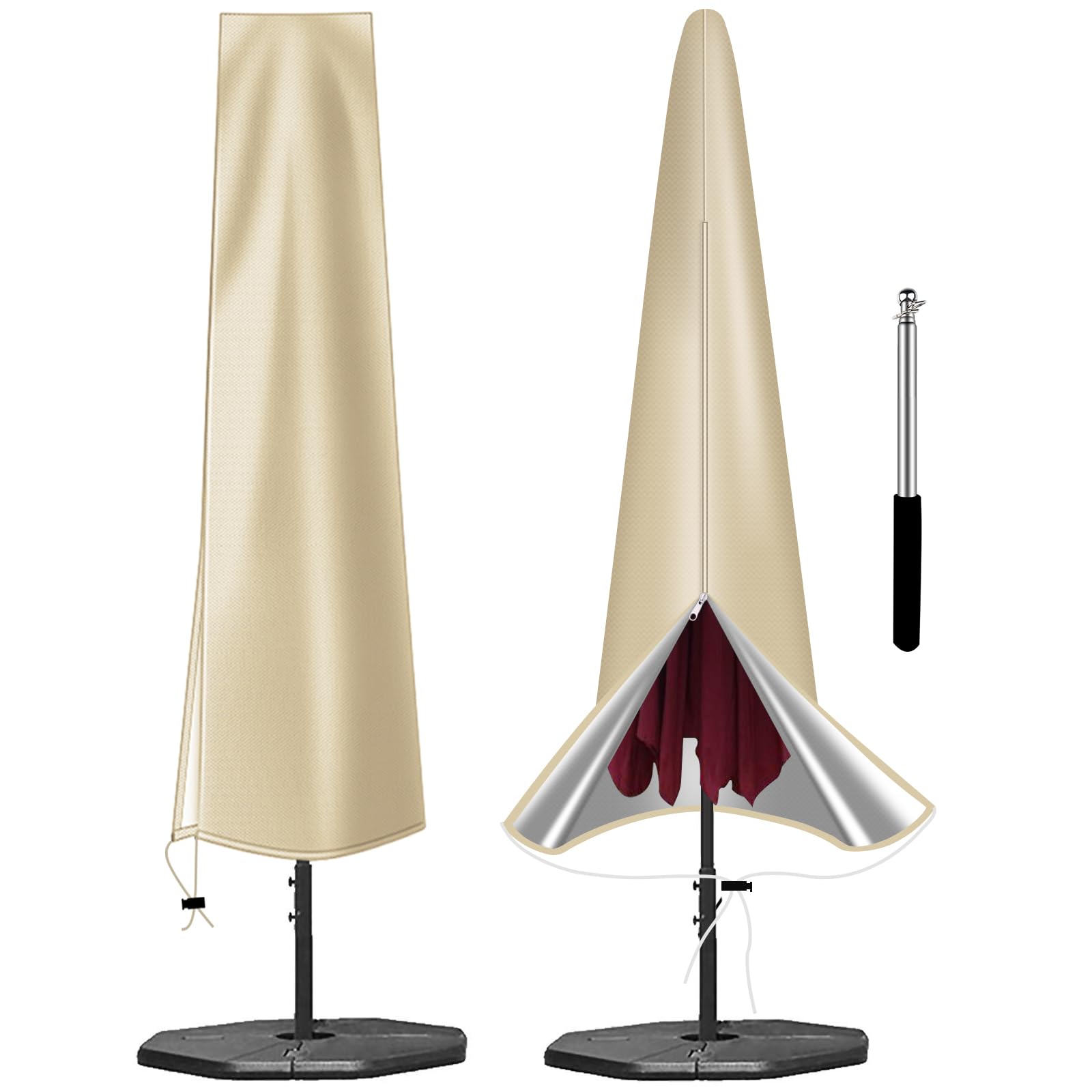 OKPOW Parasol Cover - Waterproof, Heavy Duty Garden Parasol Fit for 2.5m-3m Umbrellas - Anti-UV, Windproof Patio Umbrella Protection With Zip