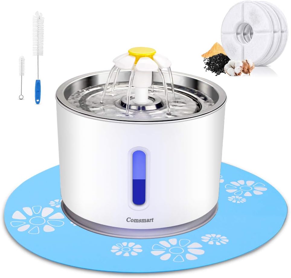 Comsmart Cat Water Fountain, 81oz/2.4L LED Pet Fountain Stainless Steel Automatic Drinking Water Dispenser for Cats, Dogs, Other Pets : Pet Supplies