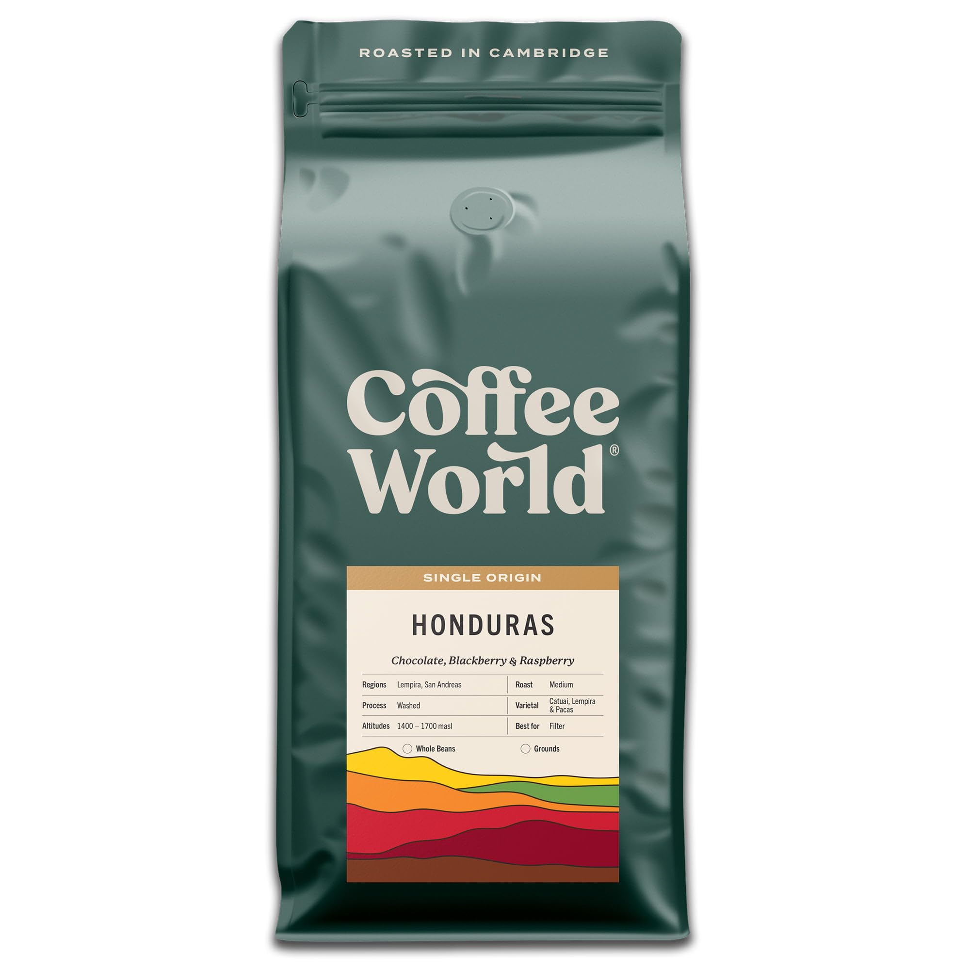 Coffee World, Honduras Single Origin, Roasted in Cambridge, Whole Coffee Beans, Retail Bag (1kg)