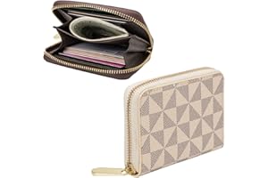 Veki Women's Credit Card Holder, RFID Leather Zipper Wallet, Small Zipper Card Case for Men and Women (White)