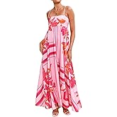 Women Summer Beach Boho Spaghetti Strap Smocked Floral Maxi Dress Casual Loose Flowy A Line Print Long Dress