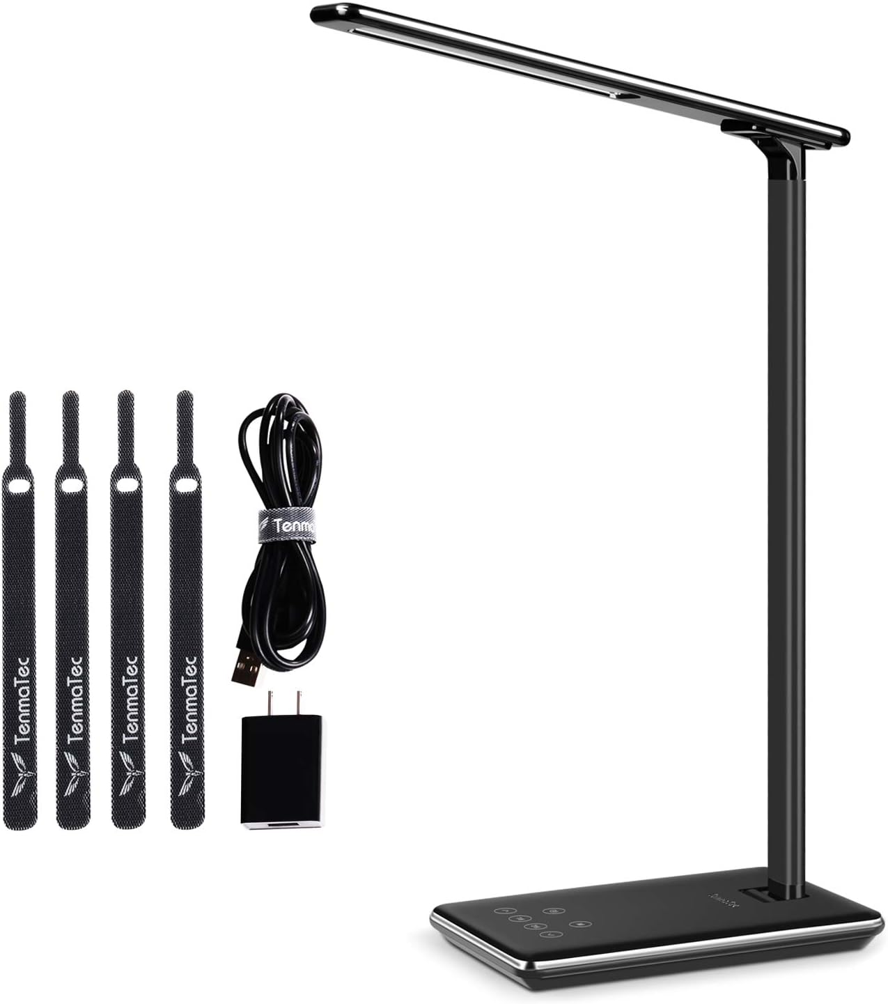 TenmaTec Computer Desk Lamp,Dimmerable Office LED Table Lmap(USB Charging Port,1 or 2 Hour Timer,4 Lighting Modes,6 Brightness Levels)Reading,Study,Computer Work Light for Kids ,Piano Black