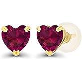 Solid 14K Gold 5mm Heart Genuine Birthstone Stud Earrings For Women | Hypoallergenic Studs | Natural or Created Gemstone Stud Earrings For Women