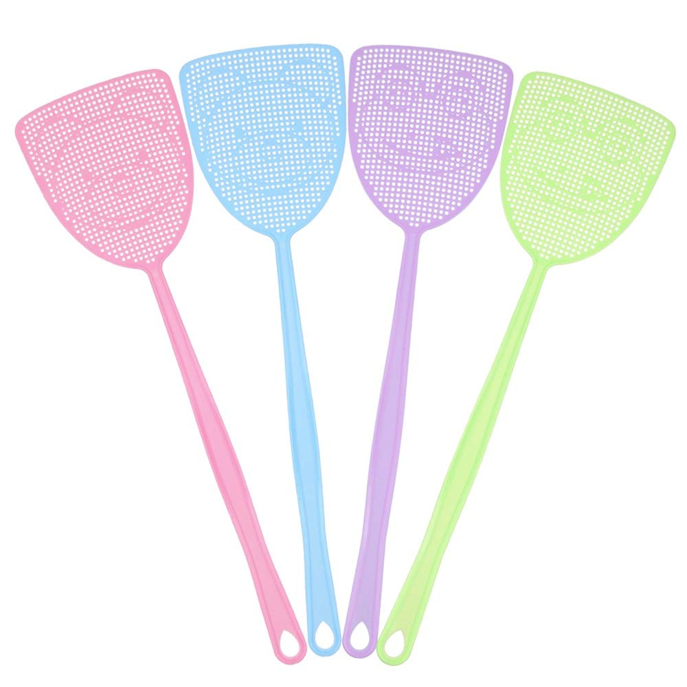 Fly Swat, 4 Pack Fly Swatter Insect Mosquito Wasp Pest Control with Long Handle Assorted Colors Heavy Duty, Multi Pack Strong Plastic Manual Swatters