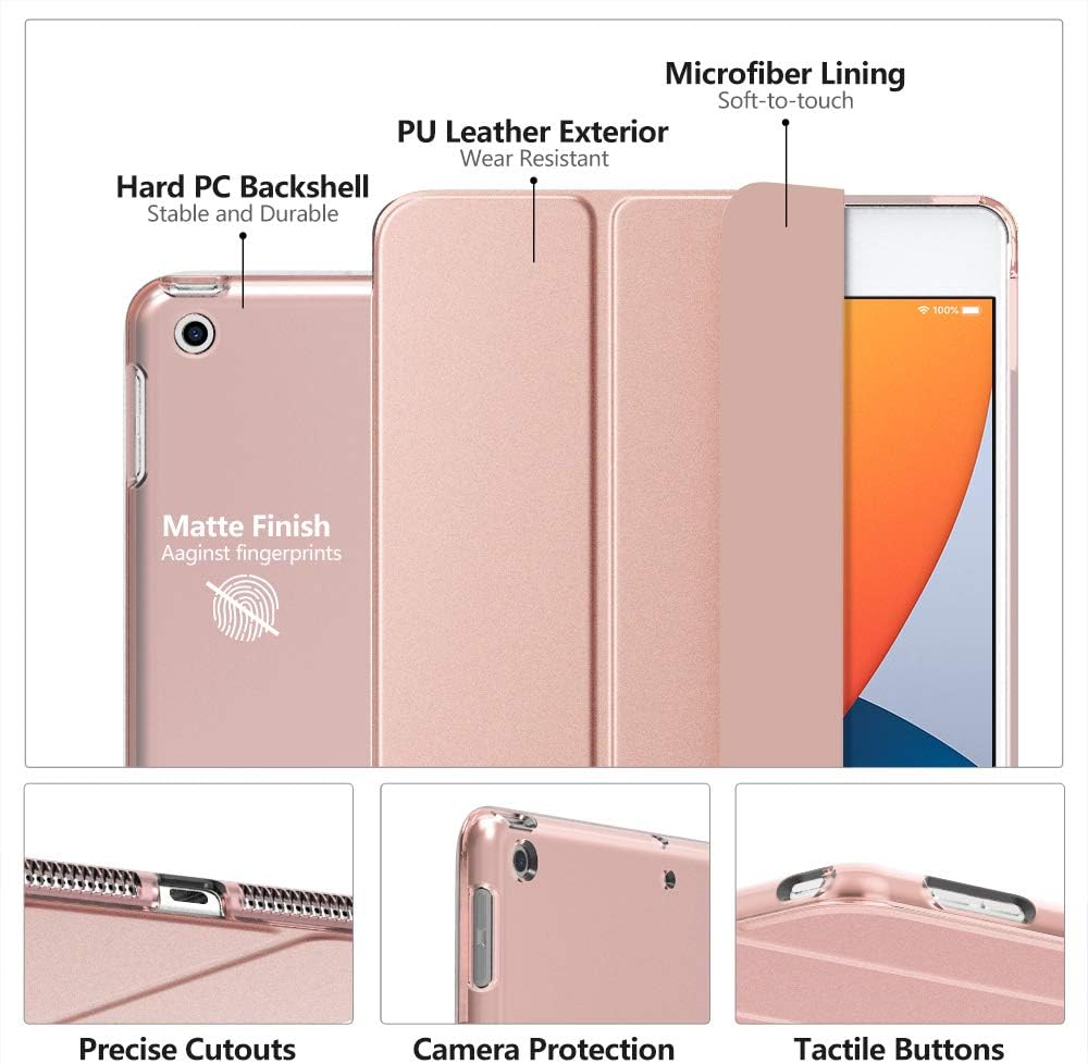 MoKo Case Fit New iPad 8th Gen 2020 / 7th Generation 2019, iPad 10.2 Case - Slim Smart Shell Stand Cover with Translucent Frosted Back Protector for iPad 10.2", Rose Gold(Auto Wake/Sleep): Computers & Accessories