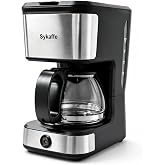 Sykaffe 5 Cup Coffee Maker, Compact Machine with Reusable Filter, Keep Warm | 25Oz coffee maker with Pause and Pour function, water level indicator, automatic shut-off, and one-touch brewing
