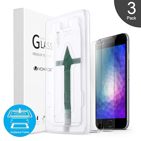V VONTOX Panzerglas Displayschutzfolie [3 Stück] für iPhone 6/6s mit Schablone zur Positionierung, 9H Härte, Anti-Kratzen, An