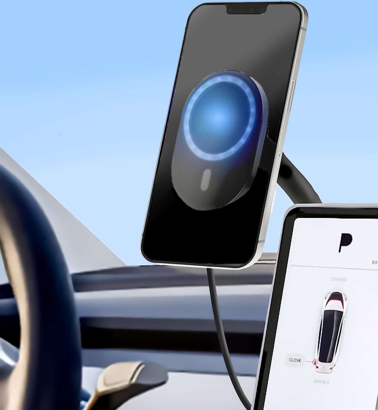GALVANOX Phone Holder for Tesla Model 3 / Model Y - Magnetic Car Mount with Wireless Charging (Compatible with MagSafe)