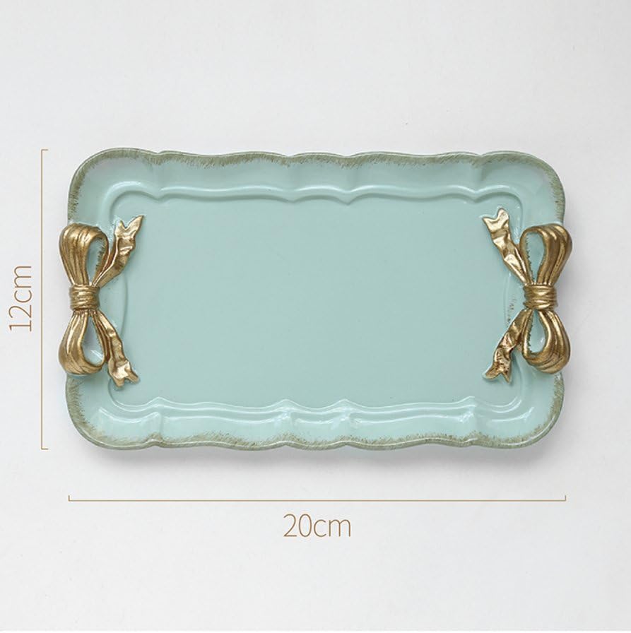 Vintage Bow-knot Resin Jewelry rack rings chain bracelets earrings trays,Decorative jewelry trays Cosmetic vanity tray storage organizer decorative jewelry perfume key dish-green 20x12cm(8x5inch)