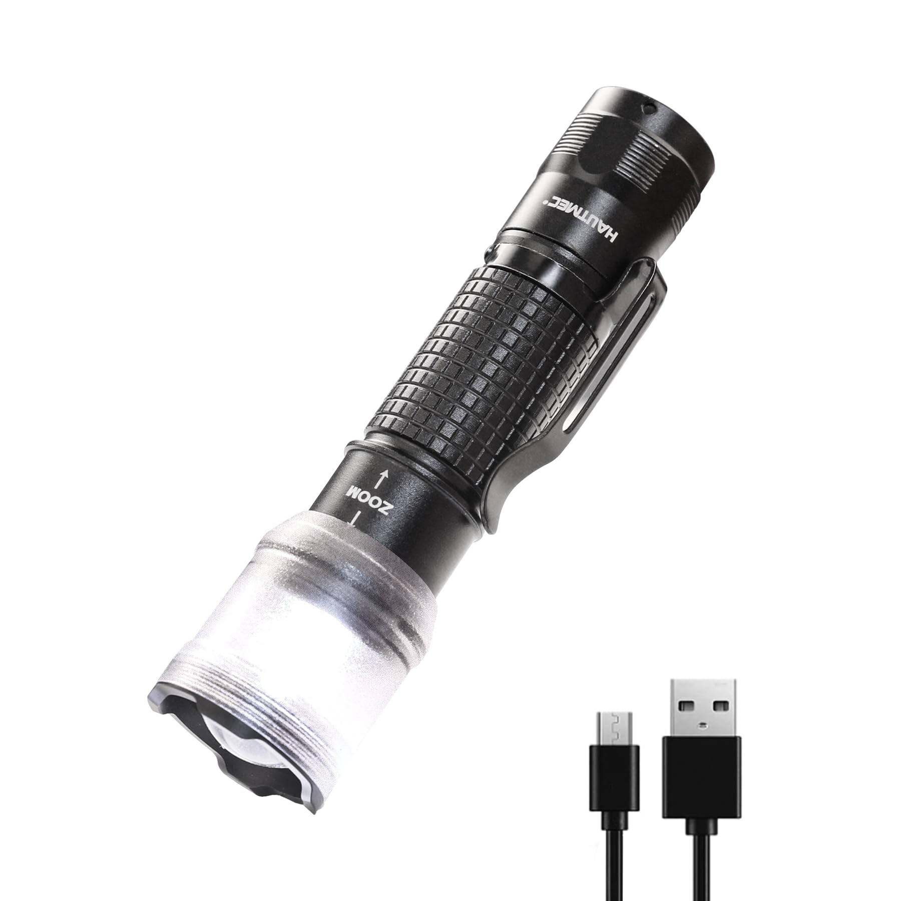 HAUTMEC 700 Lumens Rechargeable Torch Waterproof LED Torch with Zoomable Beam Bright Tactical Pocket Flashlight with Adjustable 4 Modes for Camping, Outdoor, Hiking, Emergency