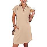 ANRABESS Women's 2026 Summer Collared V Neck Tshirt Dress Casual Cap Sleeve Spring Mini Vacation Dresses with Pockets