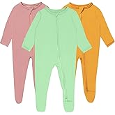 Baby Boy Footed Pajamas with Mittens,Rayon Made from Bamboo Sleepers, 2 Way Zipper Long Sleeve Pjs