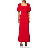 Alex Evenings Womens Long Square Neck Mother of The Bride Dress with Balloon Sleeve & Slit, Formal Gown