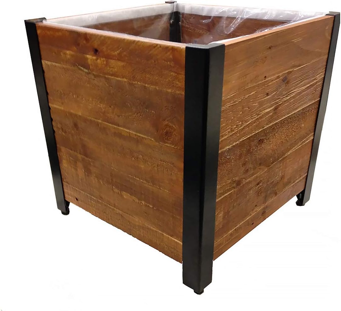 17.5" Brown and Black Outdoor Square Planter Box Garden