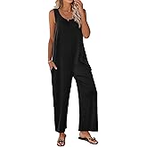 Ekouaer Sleeveless Jumpsuits for Women Casual Summer Scoop Neck Tank Rompers Wide Leg Pants Overall Jumpers with Pockets