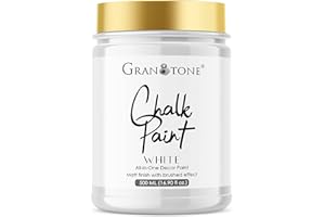 GRANOTONE Chalk Paint Matt Finish Water Based Acrylic Paint 16 fl oz 500 ml White Colour for Furniture Wood Walls Metal Glass Paper Fabric Canvas Maximum Coverage for Kids and Adults Made in India
