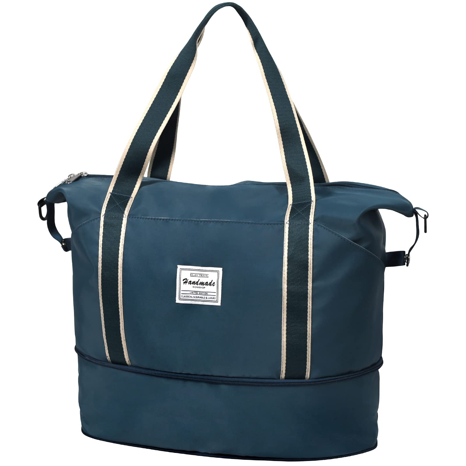 Large Travel Tote Bag, Duffle Weekender Overnight Carry On Luggage, Waterproof Sandproof Personal Item Duffel Bags for Gym, Beach, with Trolley Sleeve and Wet Pocket, Peacock Blue