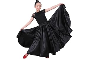 SNOWAQUA Girls Satin Full Circle Long Dance Skirt Ankle Length Shiny Satin Swing Skirt for Girls 8-12 Years Belly Dance Long Skirt