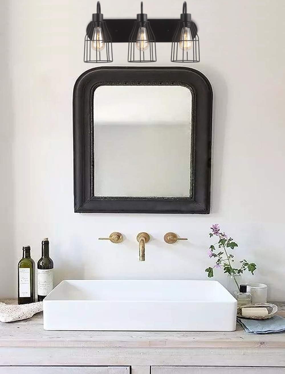 ZZ Joakoah 3-Light Bathroom Vanity Light, Industrial Metal Cage Wall Sconce Vintage Wall Lamp Light Fixture for Bathroom Kitchen Living Room Vanity Hallway. - - 