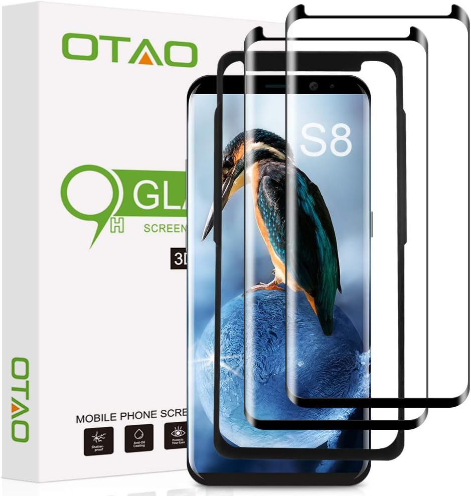 Galaxy S8 Screen Protector Tempered Glass (2 Pack), OTAO 3D Curved Dot Matrix Glass Screen Protector for Samsung Galaxy S 8 with Installation Tray [Case Friendly]