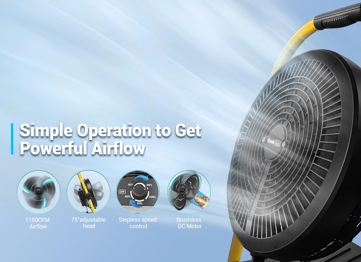 Geek Aire Battery Operated Misting Fan, 30000mAh Detachable Rechargeable Outdoor Floor Fan with 2.9 Gal Water Tank, Waterproof Battery Powered Camping Fan for Patio Travel, Camping Gear Accessories