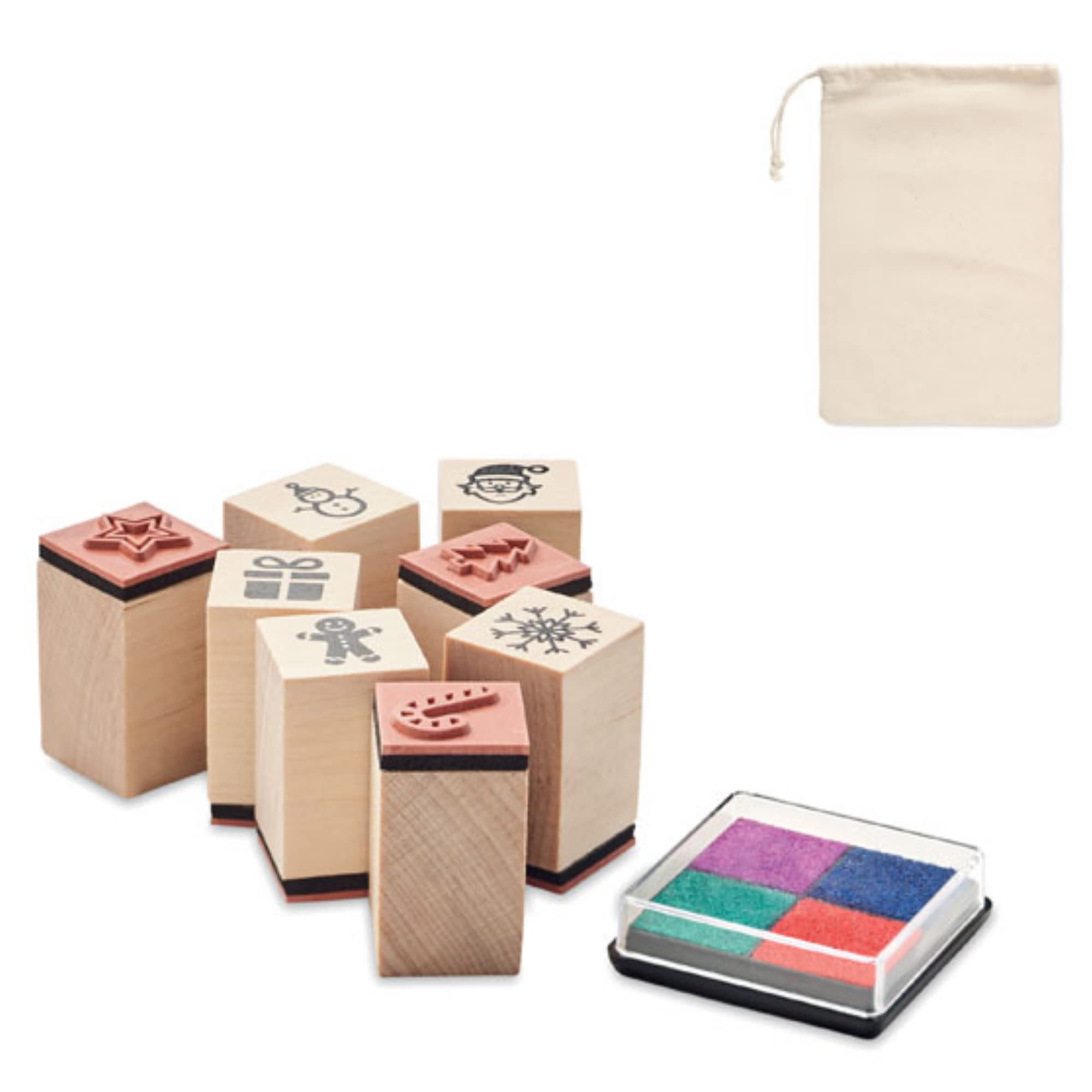 noTrash2003 Double Pack 8-Piece Christmas Wooden Stamp Set with Ink Pad for Printing Stamping, Stamp Set for Children, DIY Crafts, Scrapbooks, Children's Birthday Party Bags