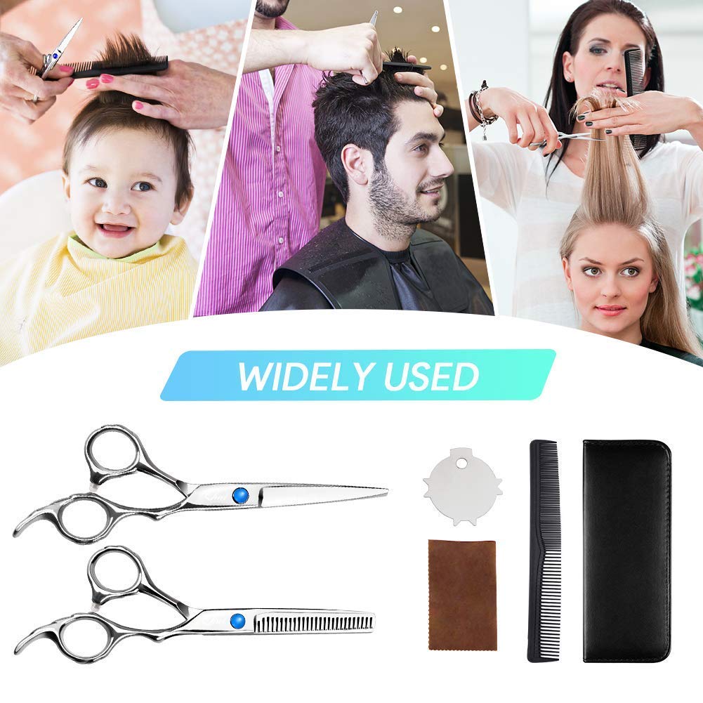 Hair Cutting Scissors Kit, Sharp Hair Scissors Made of Resist Corrosion and Rust Stainless Steel with Regular Hair Shear, Thinning Scissor, Comb, Black Leather Case for Home Use, Professional Barbers : Beauty