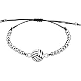 Sportybella Volleyball Charm Bracelet, Adjustable Silver Beaded String Bracelet, Gifts For Women, and Teens