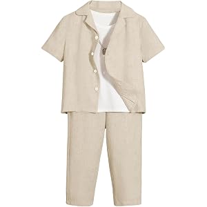 Verdusa Boy's 2 Piece Linen Set Button Up Shirt and Pants Matching Sets | Button Down Shirts, Collared, Casual, Matching Esse