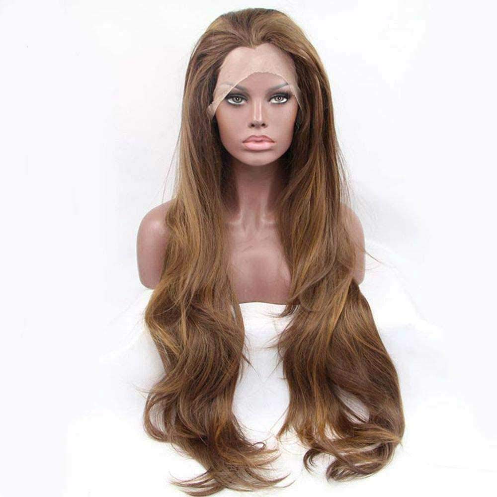 Xiweiya Mixed Brown Wigs Synthetic High Temperature Fiber Wigs 24" Natural Straight Heat Resistant Lace Front Wigs
