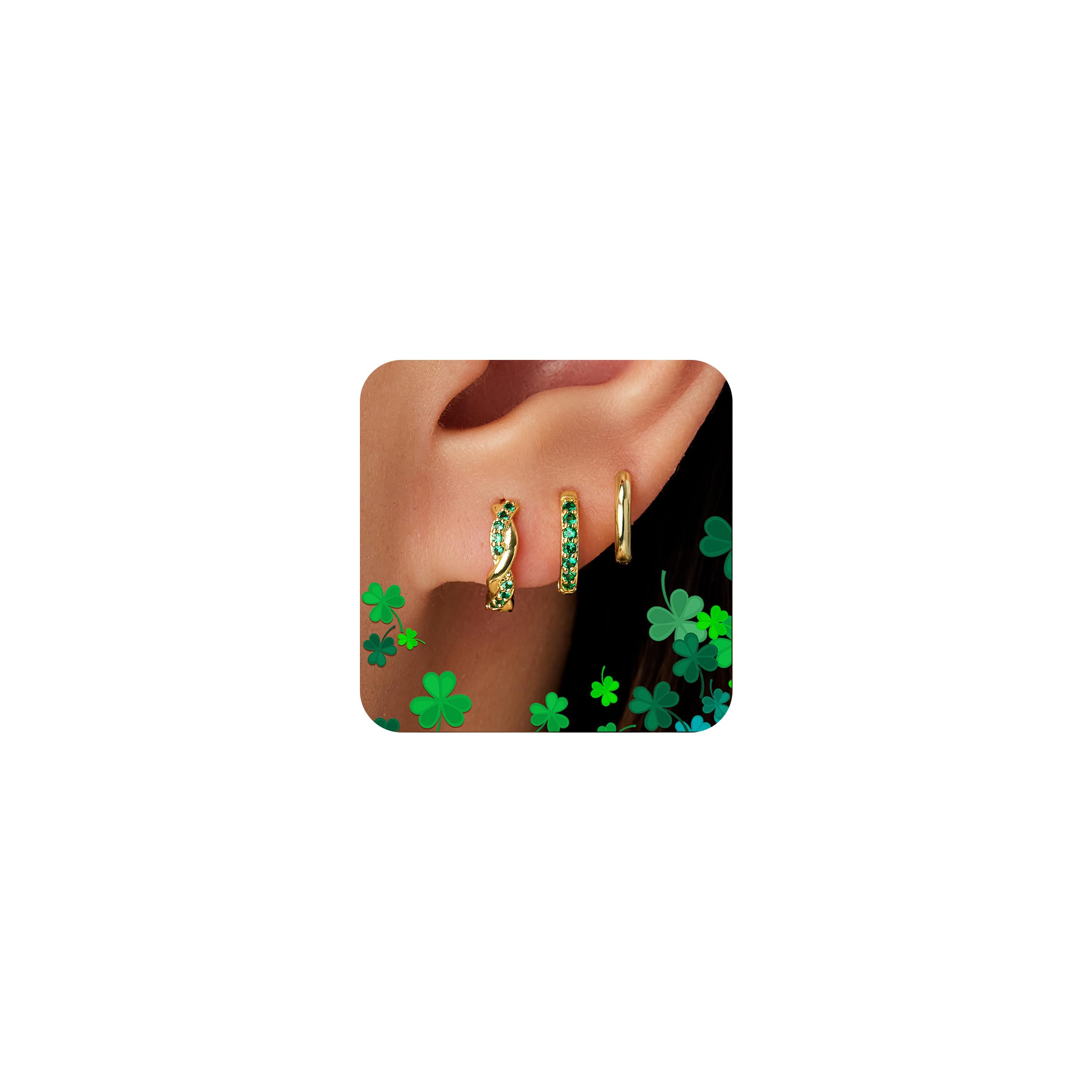 Inerney Gold Green Earrings Set for Women, Dainty