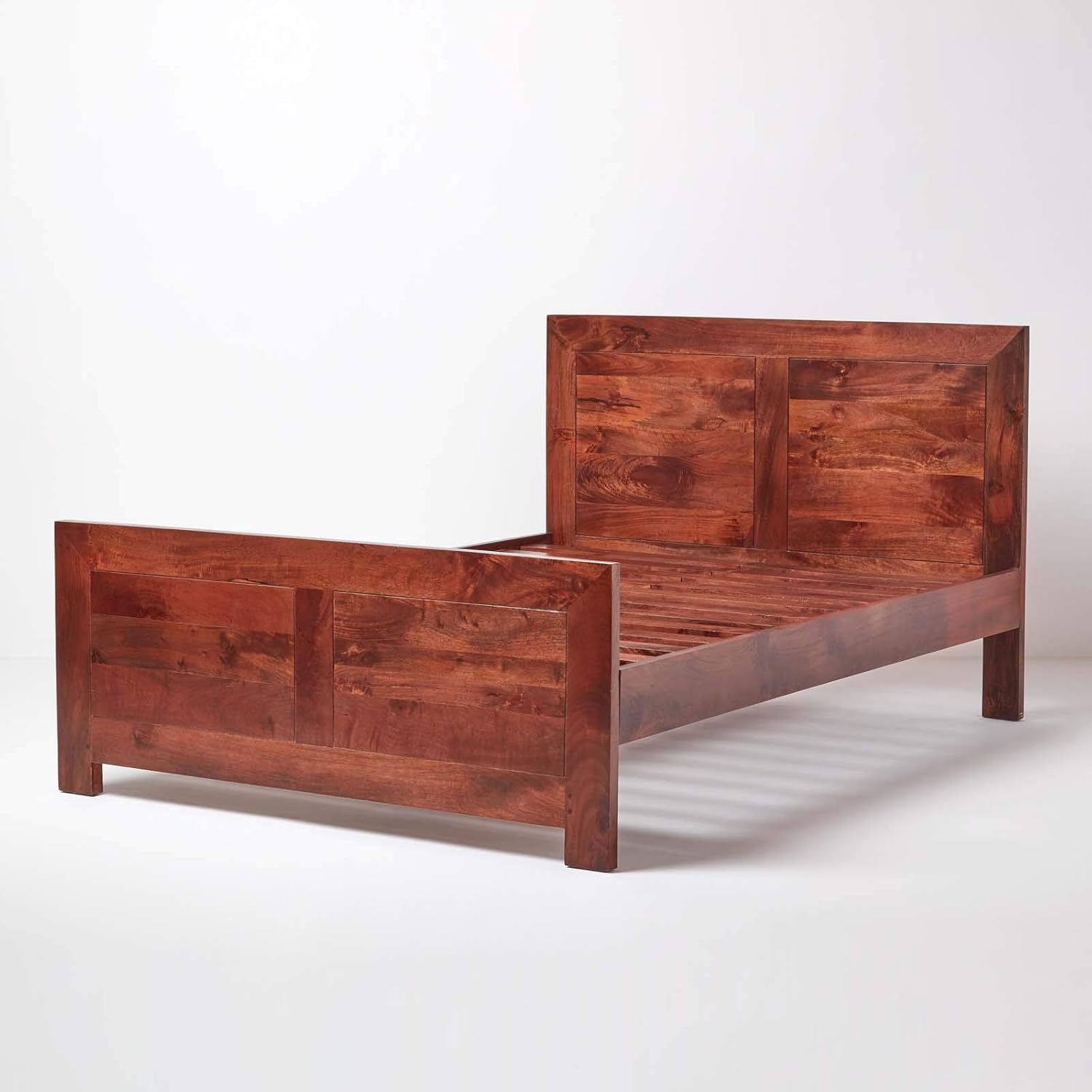 HOMESCAPES Dark Wood King Size Bed Frame Dakota Solid Wood Handcarved