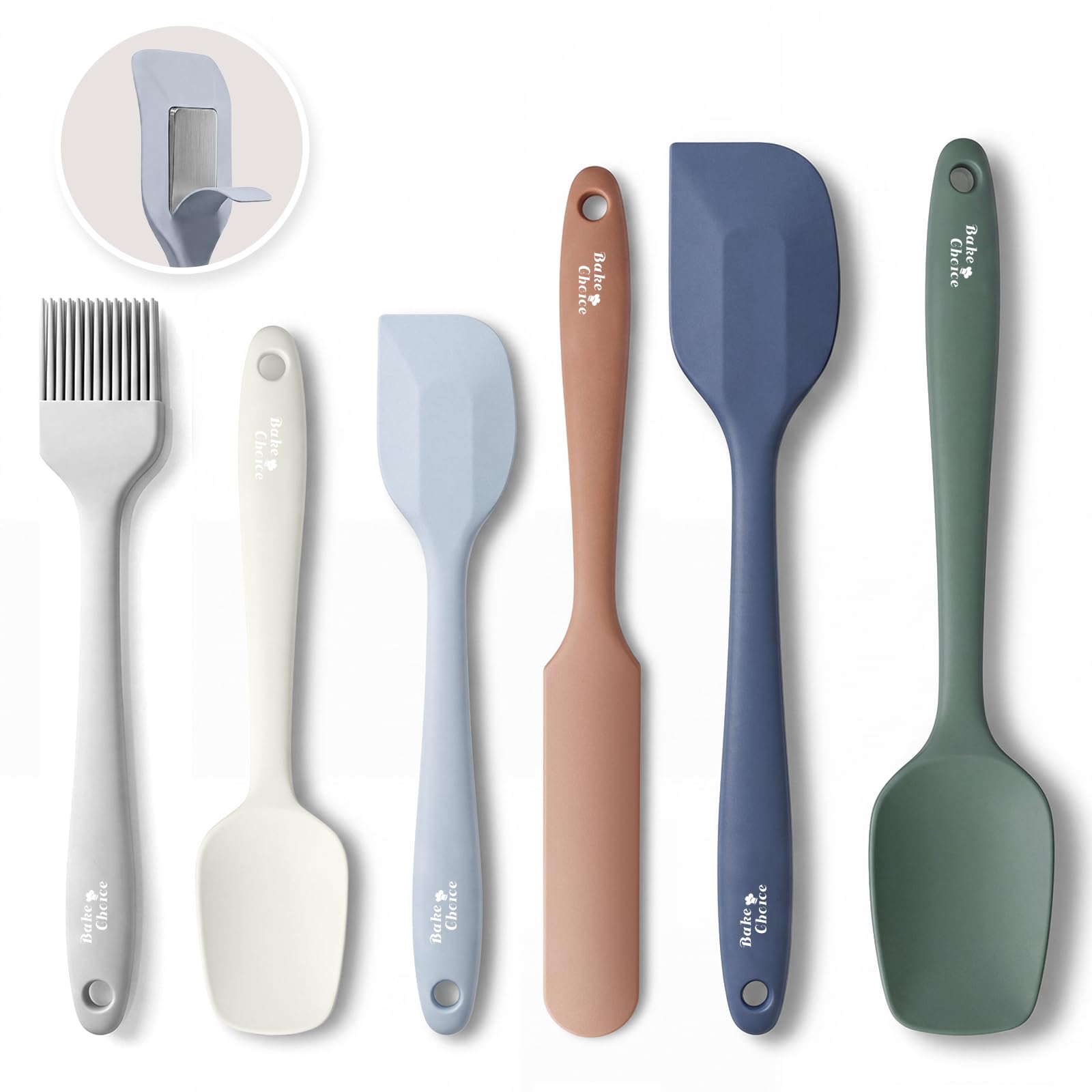 Bake Choice 6-Piece Silicone Spatula Set, Solid Steel Core, Heat Resistant | Seamless One-Piece Rubber Spatula Set, BPA-Free,