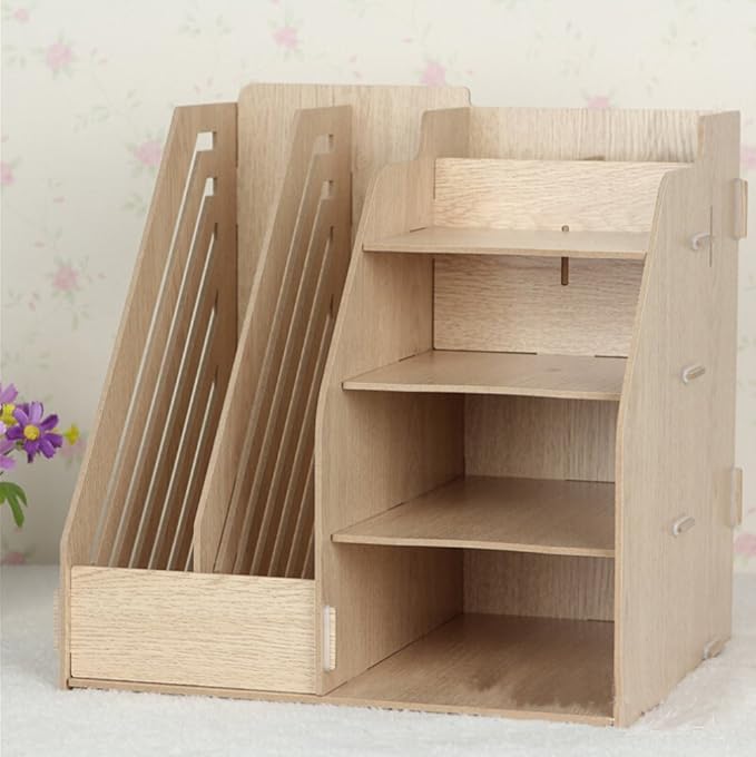 Hensych Holz Board Desktop Organizer Regal Aufbewahrungsboxen 2 Papier