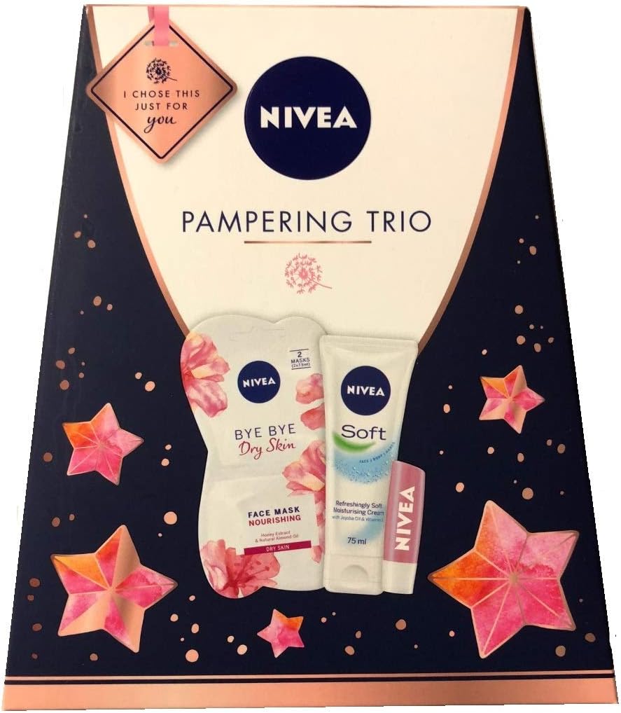 Nivea Pampering Trio Face Mask Moisturising Cream Lip Balm Boxed Gift