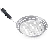 Outset Grill Skillet With Removable Handle, Stainless Steel | Removable Handle So The Pan Can Be Left In The Oven Or Grill | Perfect For Seafood, Veggies &amp; More | Enhance Flavors