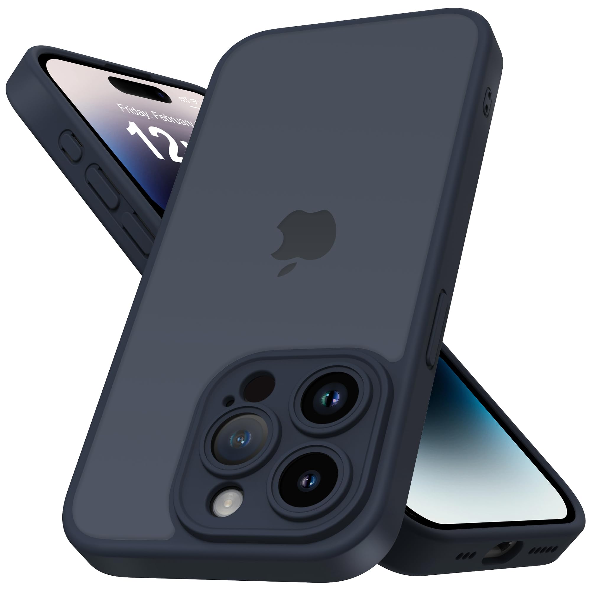 Mootobo for iPhone 14 Pro Case 6.1-Inch, Matte Shockproof Bumper Phone Cover, Military-Grade Protection Ultra Slim 360°Full Body Frosted Translucent Back Phone case(Deep Blue)