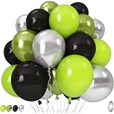 Green and Black Balloons, 35PCS Lime Green Black Silver Balloons, Gamer Latex Balloon for Boys Men Football Video Game On Level Favor Theme Jungle Theme Graduation Birthday Party Decorations Supplies