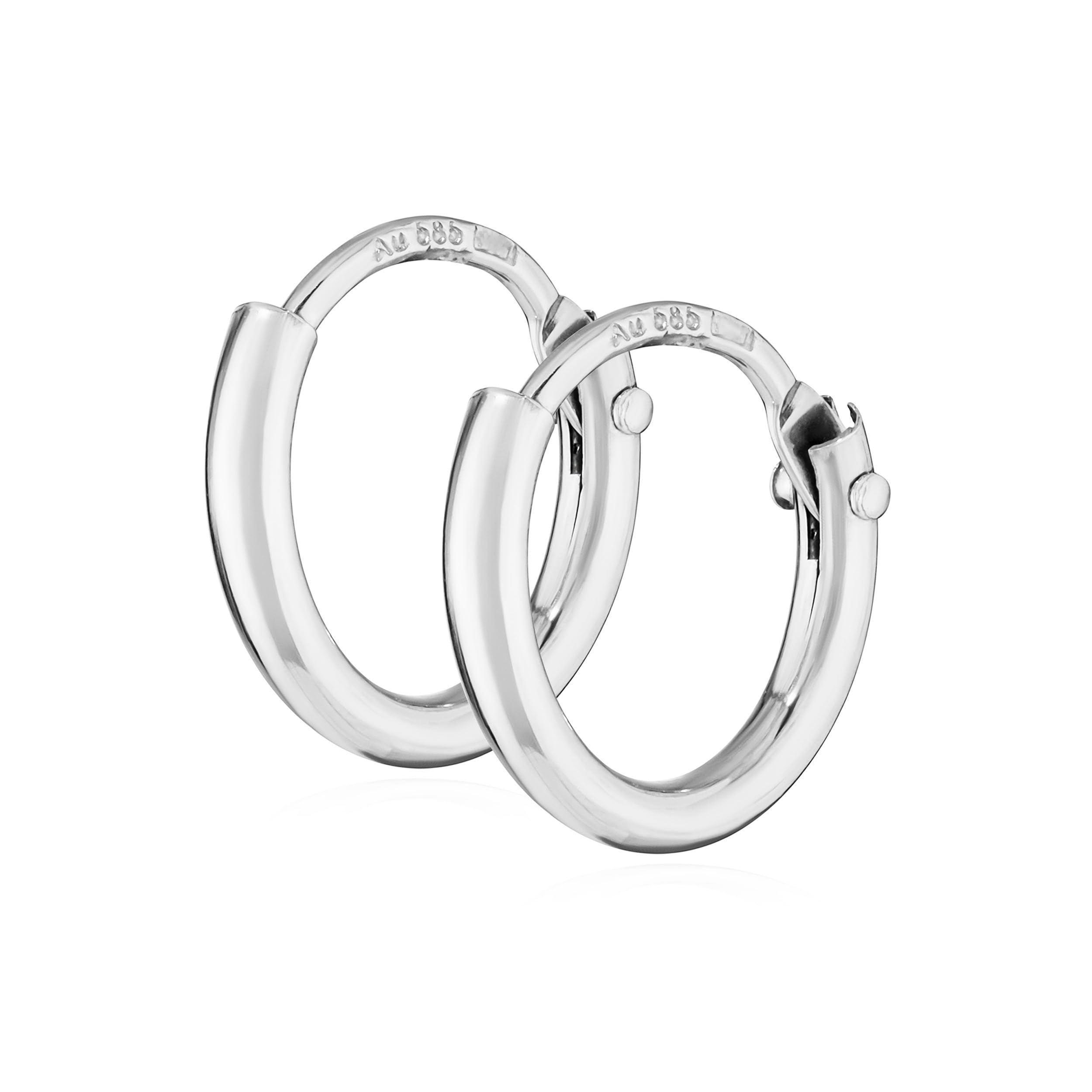 NKlaus pair gold white gold creoles earrings round gold earrings 9mm 2569