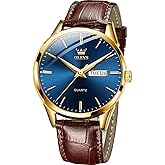 OLEVS Amazon Watches,Brown Leather Watch for Men,Men Day Date Watch,Men's Luminous Watch,Dress Watch for Men,Rose Gold Watch for Men,Men's Fashion Quartz Watch,Waterproof Brown Man Watches
