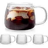 4 PACK Premium Glass Coffee Mugs with Handle, Classic Vertical Stripes Glass 12 OZ Coffee Cups, Transparent Tea Cup for Hot/Cold Drink, Glassware Set for Beverages, Latte, Cappuccino, Americano